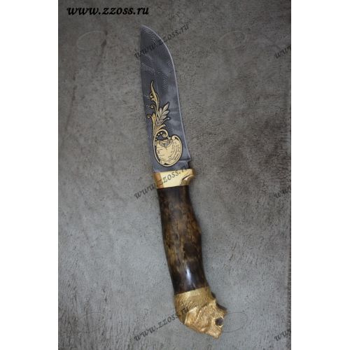 Нож «Император тайги» Н6-Л, сталь У10А-7ХНМ, рукоять: золото, стабилизированная береза, литьё, рисованный клинок в золоте